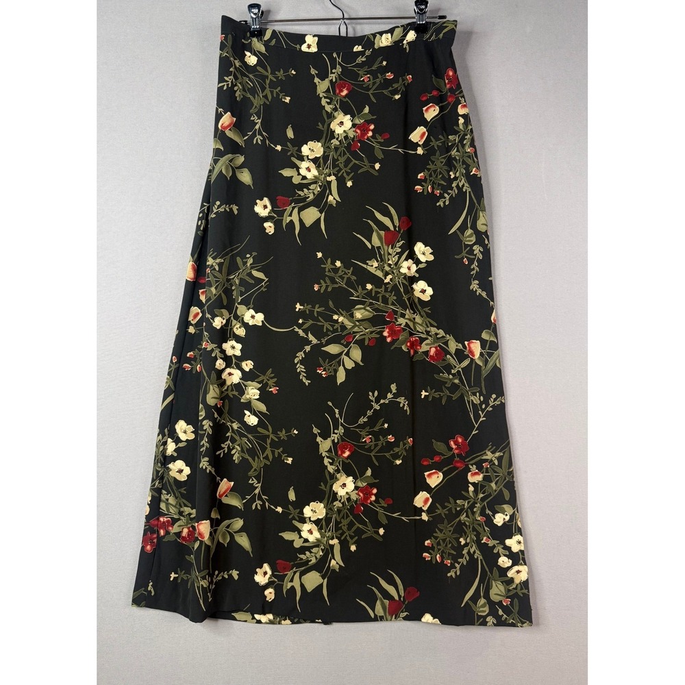 Vtg 90s Dark Floral Maxi Skirt Womens L Black Romantic Feminine Cottagecore
